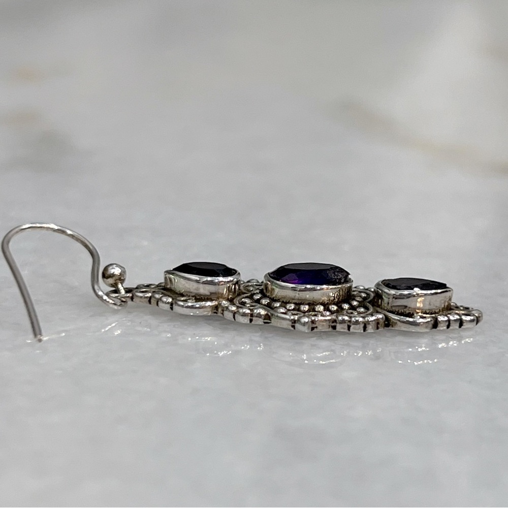 Amethyst Sterling Silver Trilogy Dangle Earrings - Picture 4 of 9